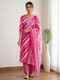Pink Printed Cotton Blend Kurta With Pant & Dupatta