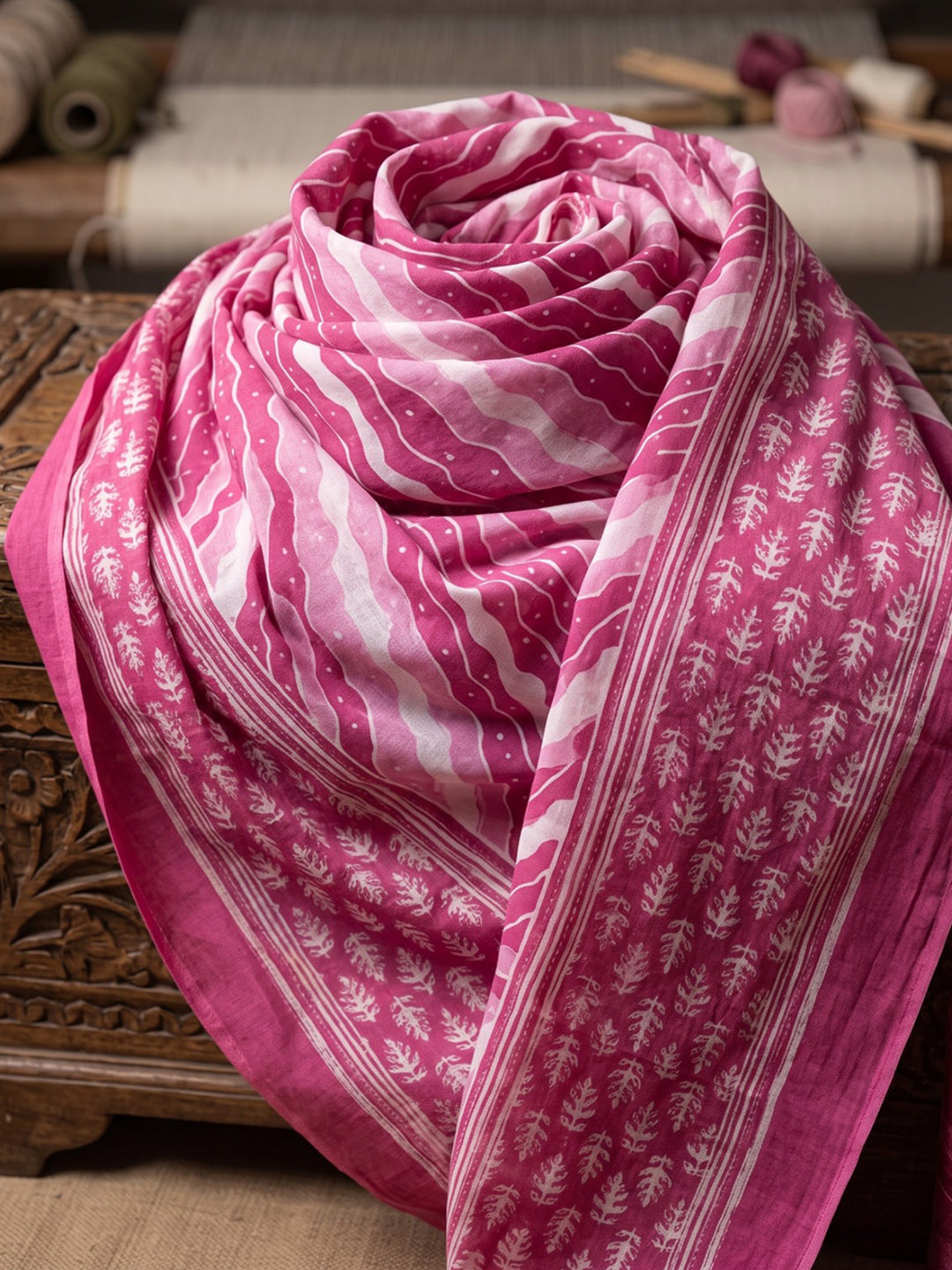Pink Printed Cotton Blend Kurta With Pant & Dupatta