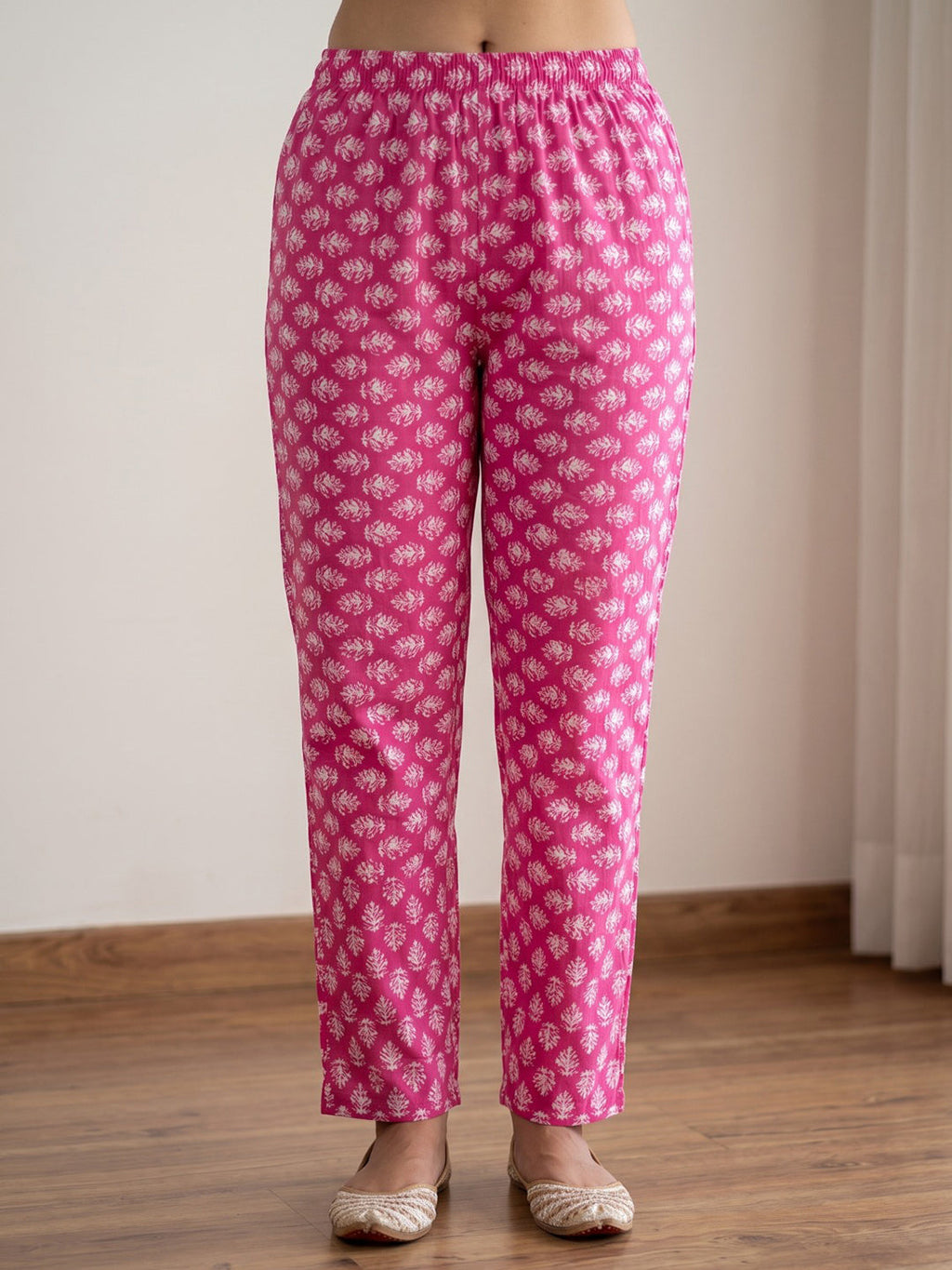 Pink Printed Cotton Blend Kurta With Pant & Dupatta