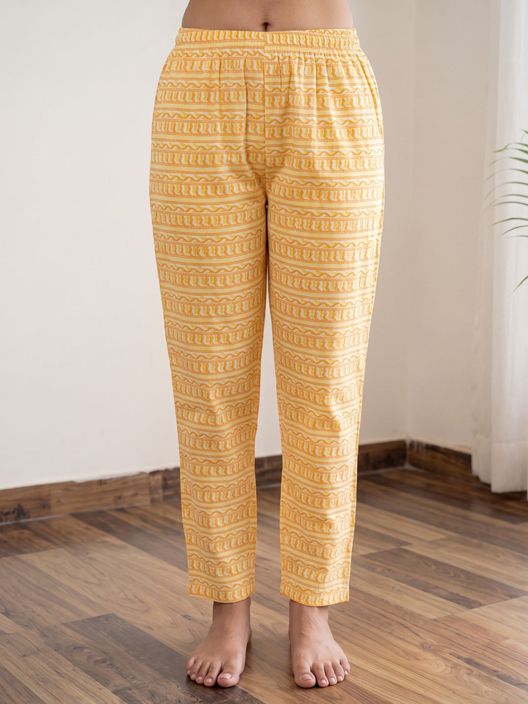 Yellow Printed Cotton Blend Kurta With Pant & Dupatta