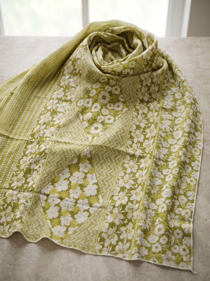 Green Printed Cotton Blend Kurta With Pant &amp; Dupatta
