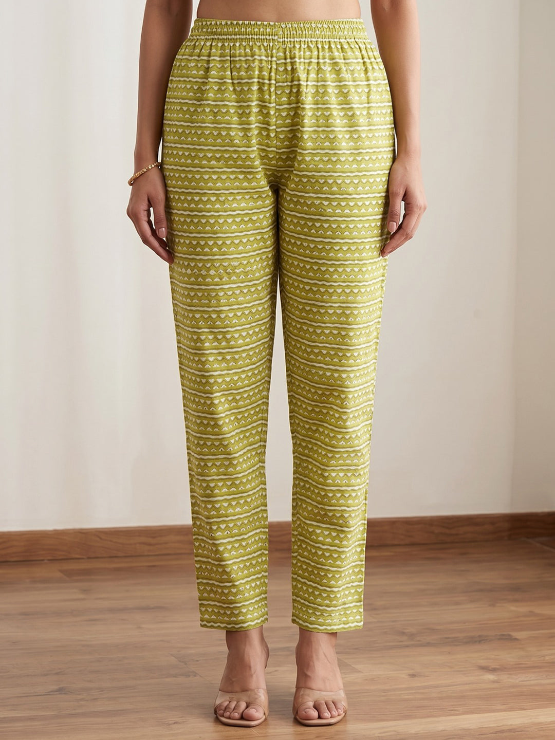 Green Printed Cotton Blend Kurta With Pant & Dupatta