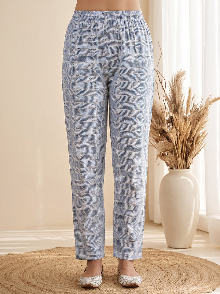 Blue Printed Cotton Blend Kurta With Pant &amp; Dupatta