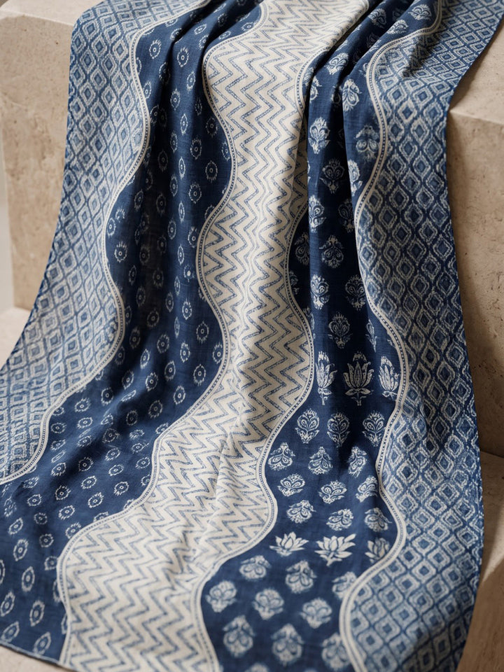 Blue Printed Cotton Blend Kurta With Pant &amp; Dupatta