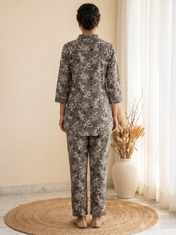 Brown Embroidered Cotton Blend Kurta Set