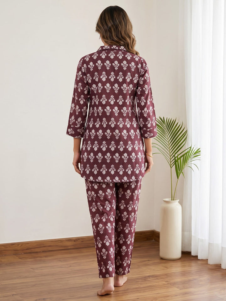 Maroon Embroidered Cotton Blend Kurta Set