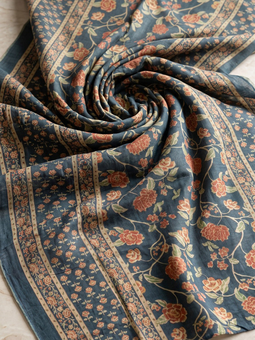 Blue Printed Cotton Blend Kurta With Pant & Dupatta