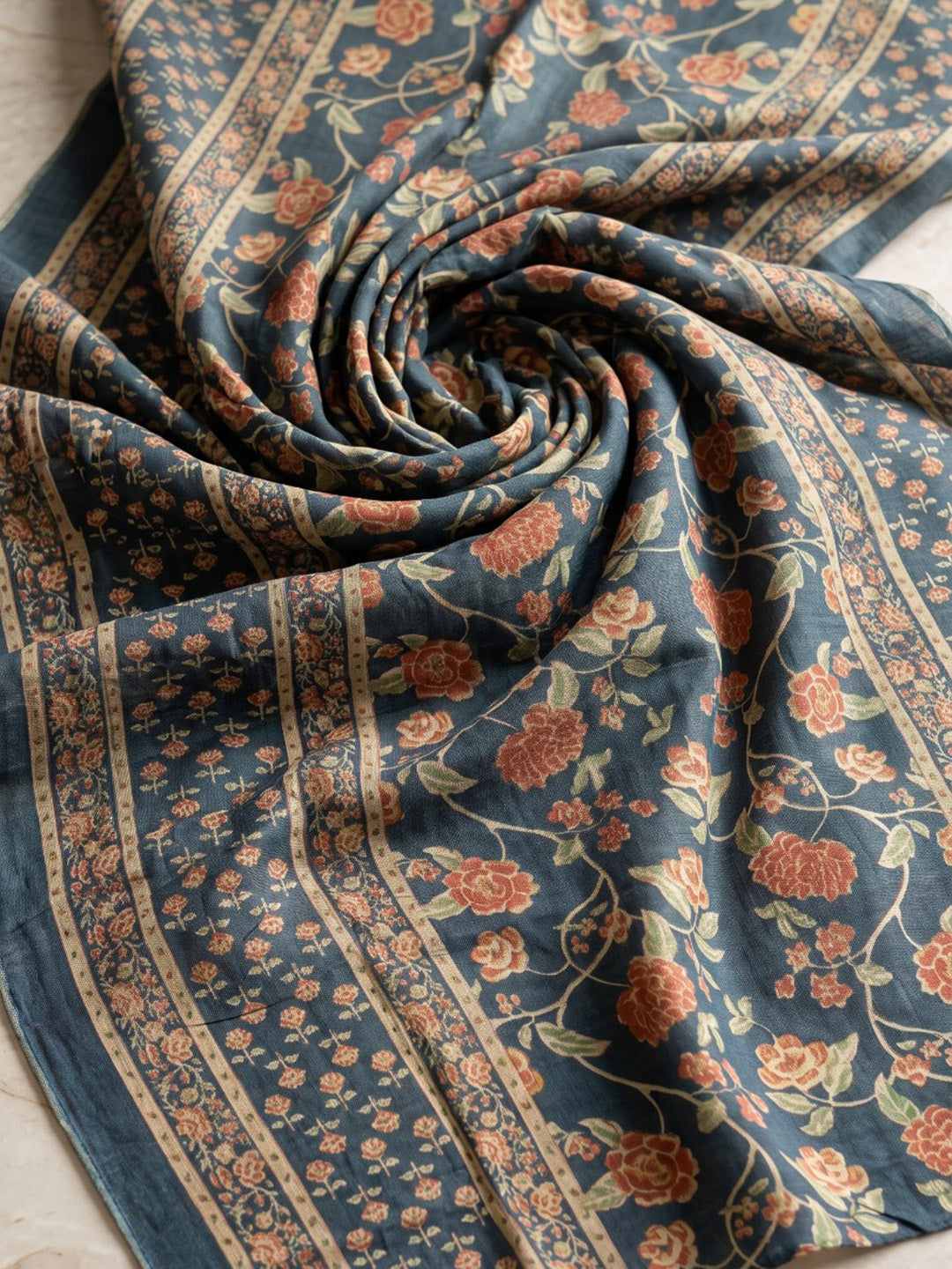 Blue Printed Cotton Blend Kurta With Pant & Dupatta