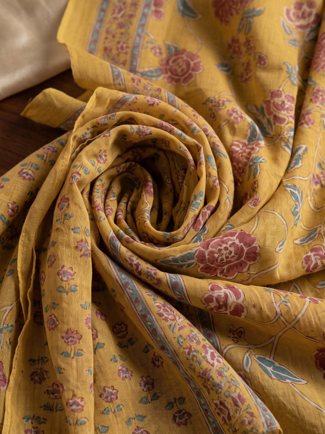 Yellow Printed Cotton Blend Kurta With Pant & Dupatta
