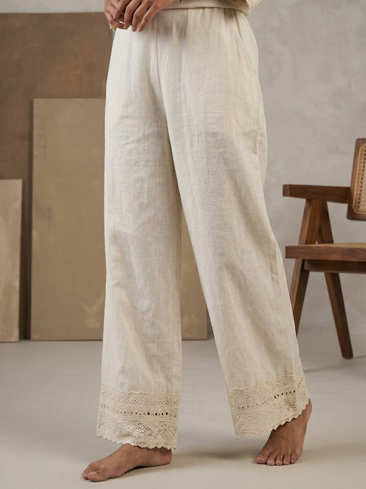 Beige Printed Cotton Blend V Neck Straight Kurta With Pant