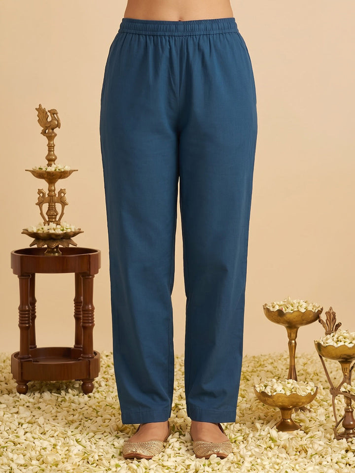 Blue Printed Cotton Blend Kurta With Pant &amp; Dupatta