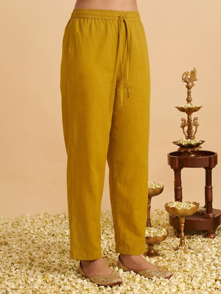Yellow Printed Cotton Blend Kurta With Pant &amp; Dupatta