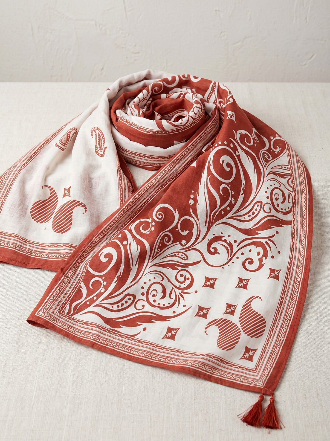 Red Printed Cotton Blend Kurta With Pant & Dupatta
