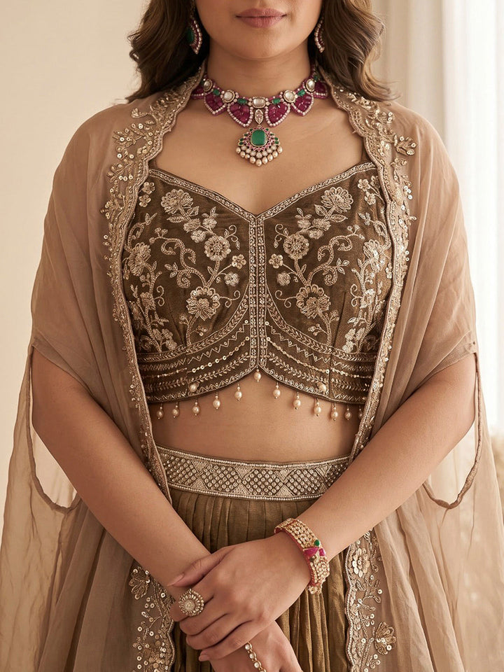 Mehndi Embroidered Art Silk Dress With Dupatta