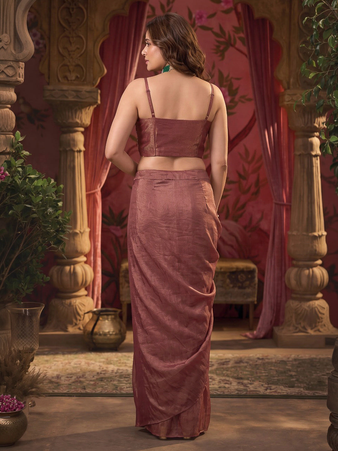Rani Embroidered Art Silk Dress With Dupatta