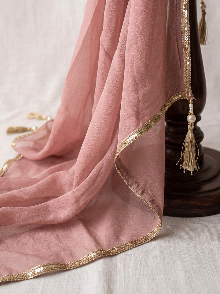 Pink Embroidered Art Silk Kurta With Pant &amp; Dupatta