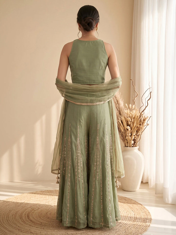 Pista Green Embroidered Art Silk Kurta With Pant &amp; Dupatta