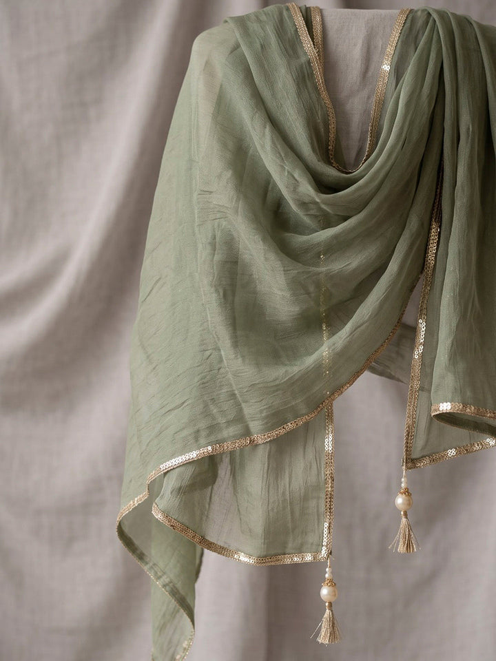 Pista Green Embroidered Art Silk Kurta With Pant &amp; Dupatta