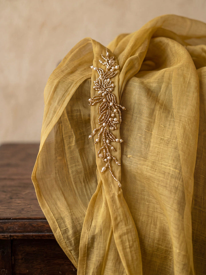 Mustard Embroidered Art Silk Kurta With Pant &amp; Dupatta