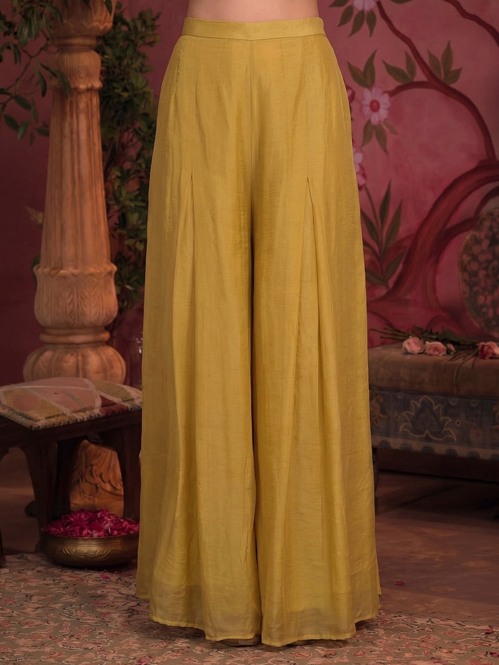 Mustard Embroidered Art Silk Kurta With Pant &amp; Dupatta