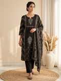 Black Printed Cotton Blend Kurta With Pant & Dupatta