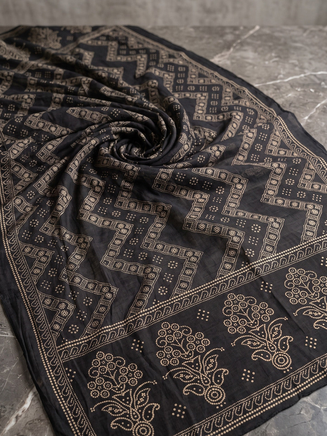 Black Printed Cotton Blend Kurta With Pant & Dupatta