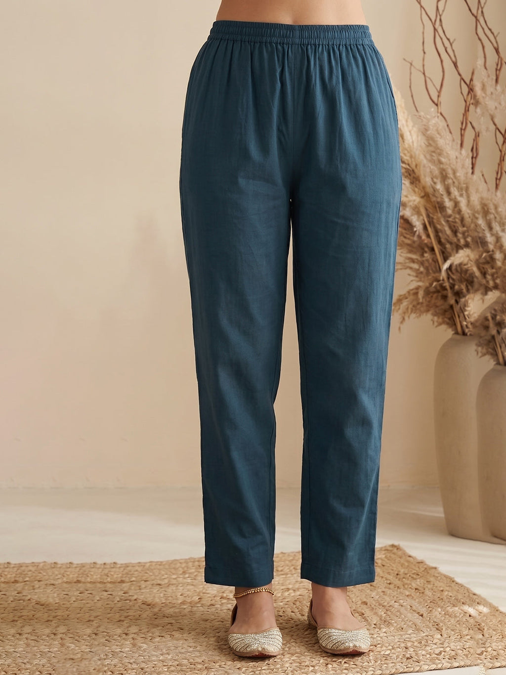 Blue Printed Cotton Blend Kurta With Pant & Dupatta