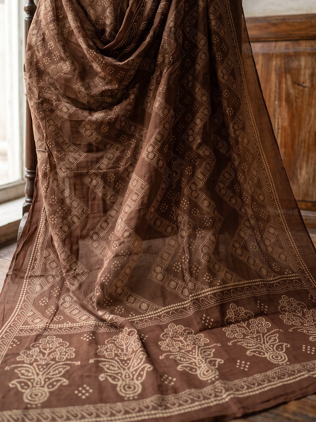 Brown Printed Cotton Blend Kurta With Pant & Dupatta