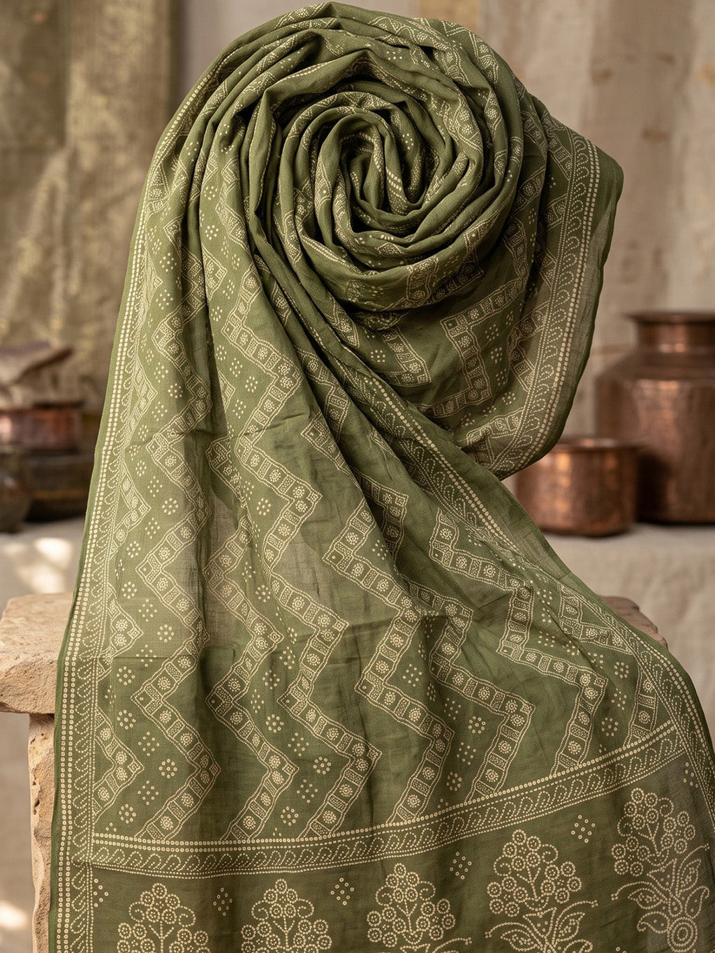 Green Printed Cotton Blend Kurta With Pant & Dupatta
