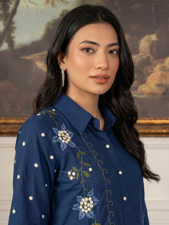 Blue Printed Cotton Blend Kurta Set