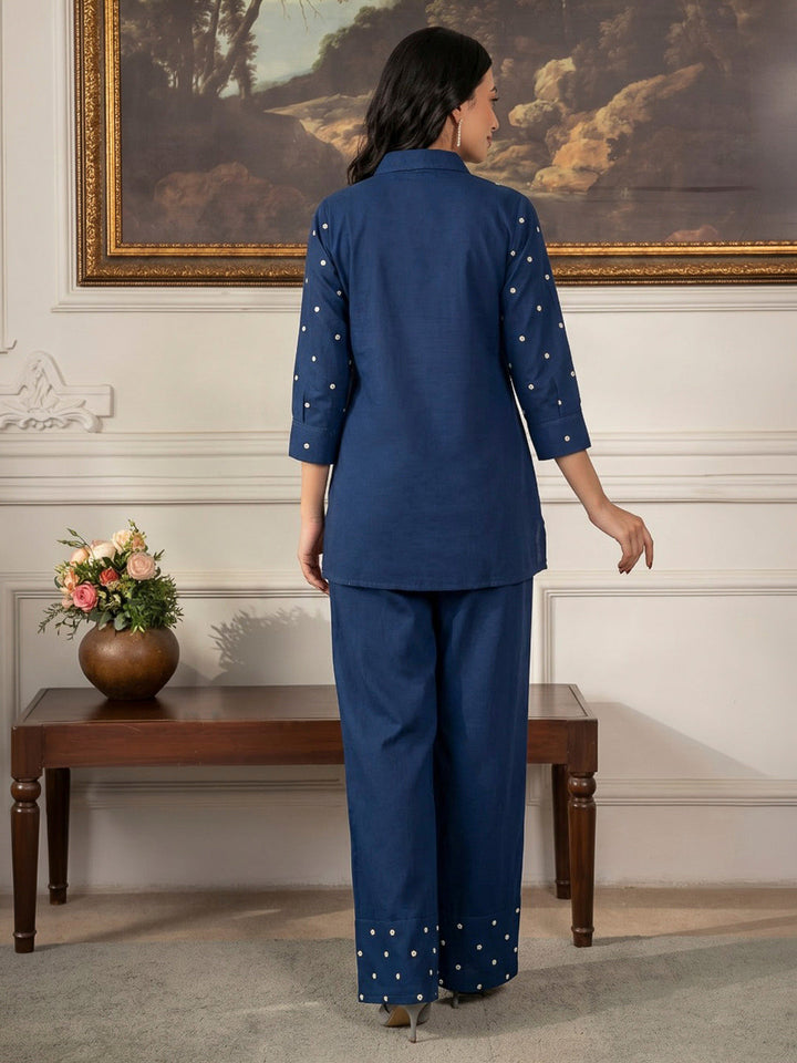 Blue Printed Cotton Blend Kurta Set