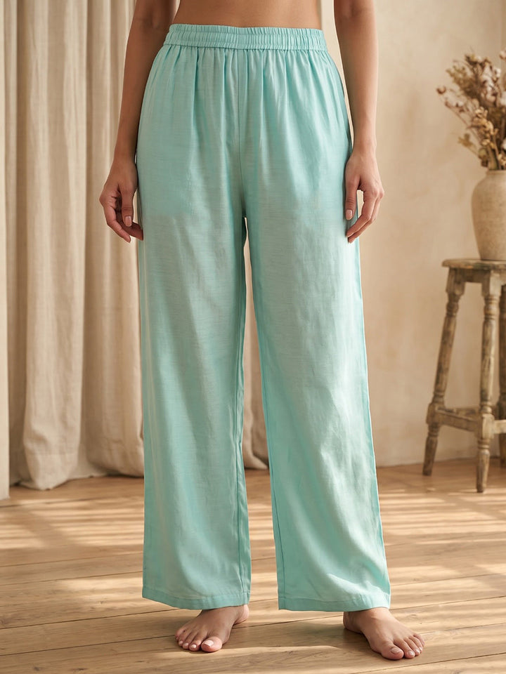Mint Embroidered Chanderi Kurta With Pant &amp; Dupatta