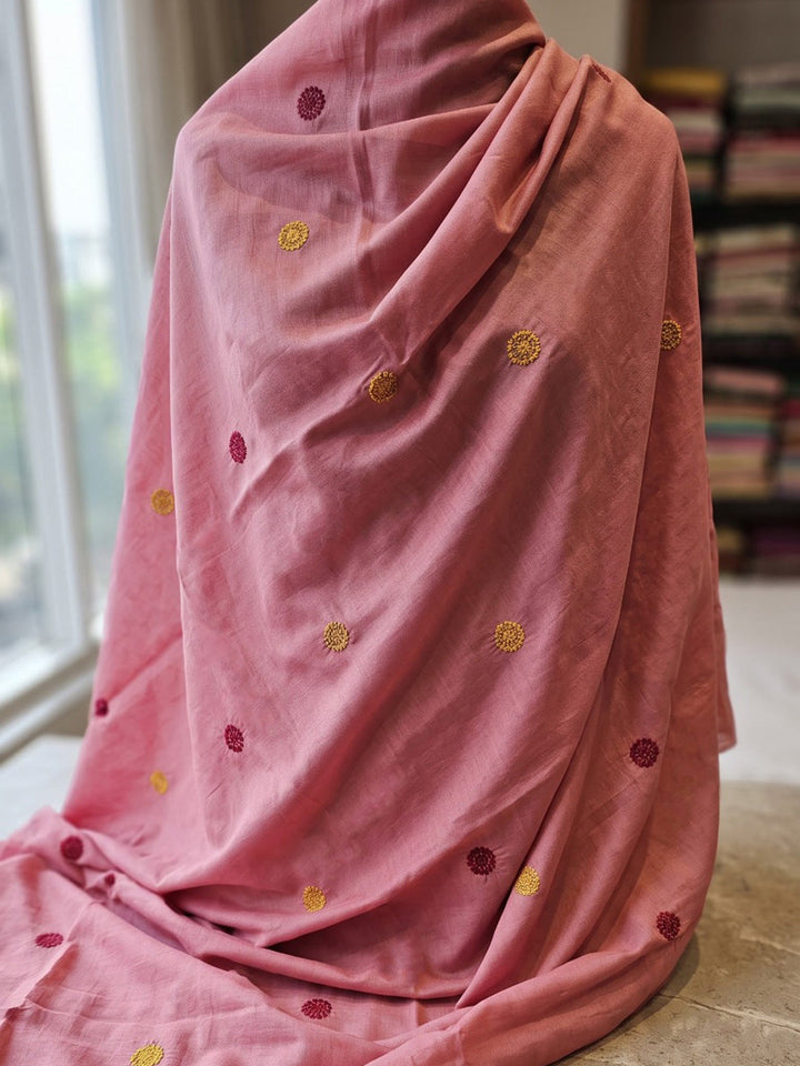 Pink Embroidered Chanderi Kurta With Pant &amp; Dupatta
