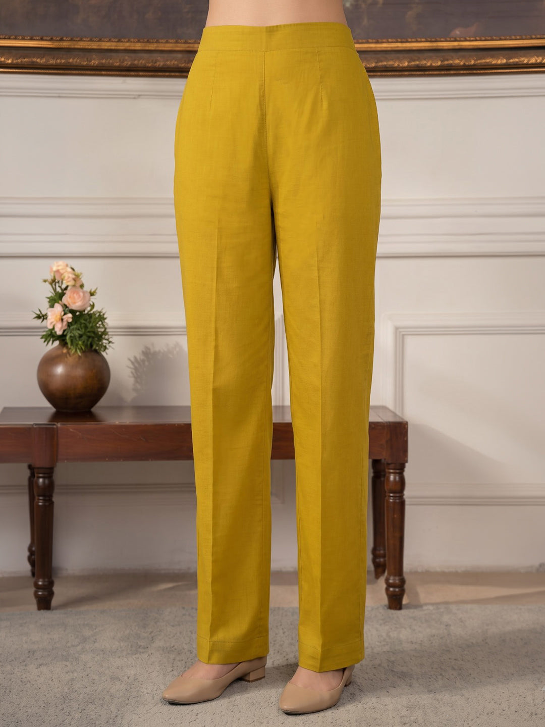 Mustard Embroidered Chanderi Kurta With Pant &amp; Dupatta