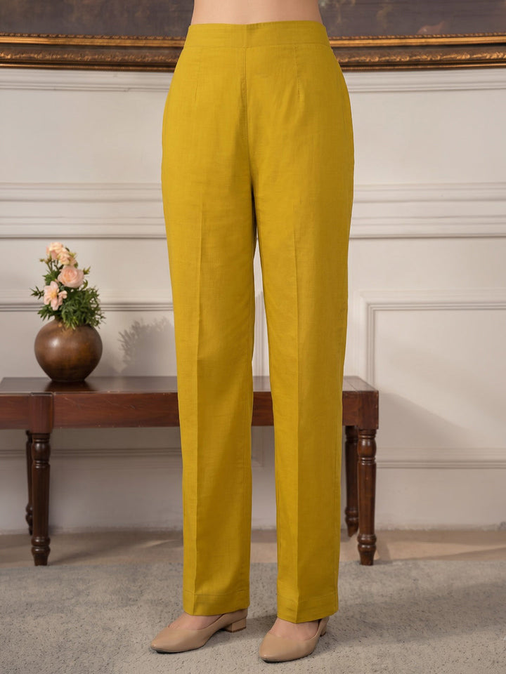 Mustard Embroidered Chanderi Kurta With Pant &amp; Dupatta