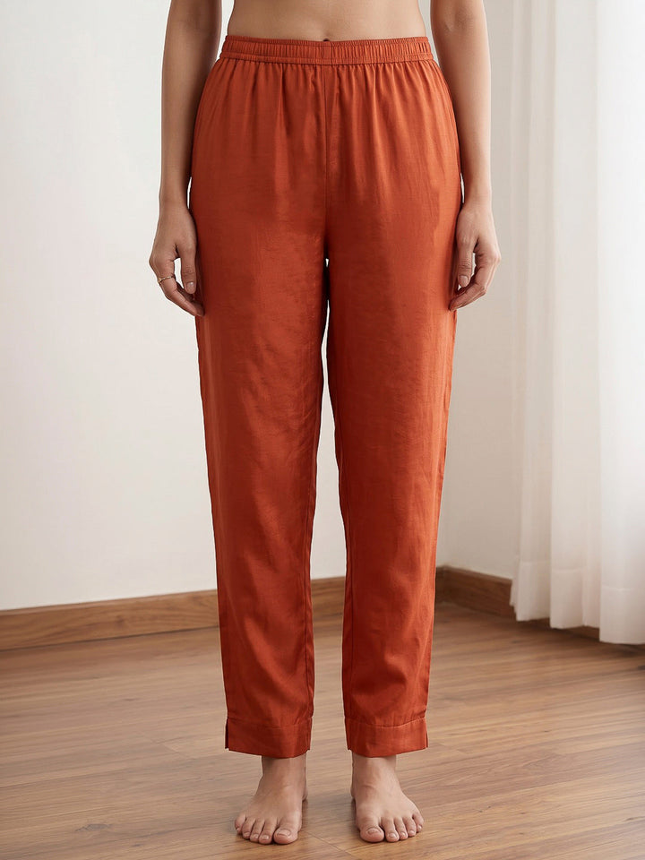 Rust Printed Chanderi Kurta With Pant &amp; Dupatta