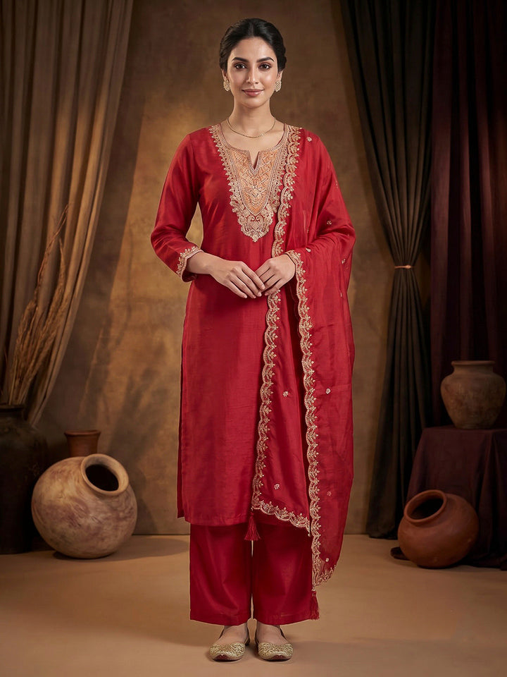 Rani Printed Chanderi Kurta With Pant &amp; Dupatta