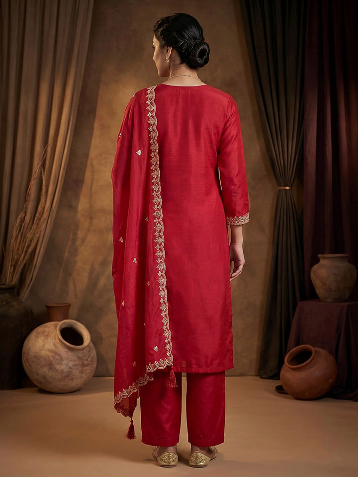 Rani Printed Chanderi Kurta With Pant &amp; Dupatta