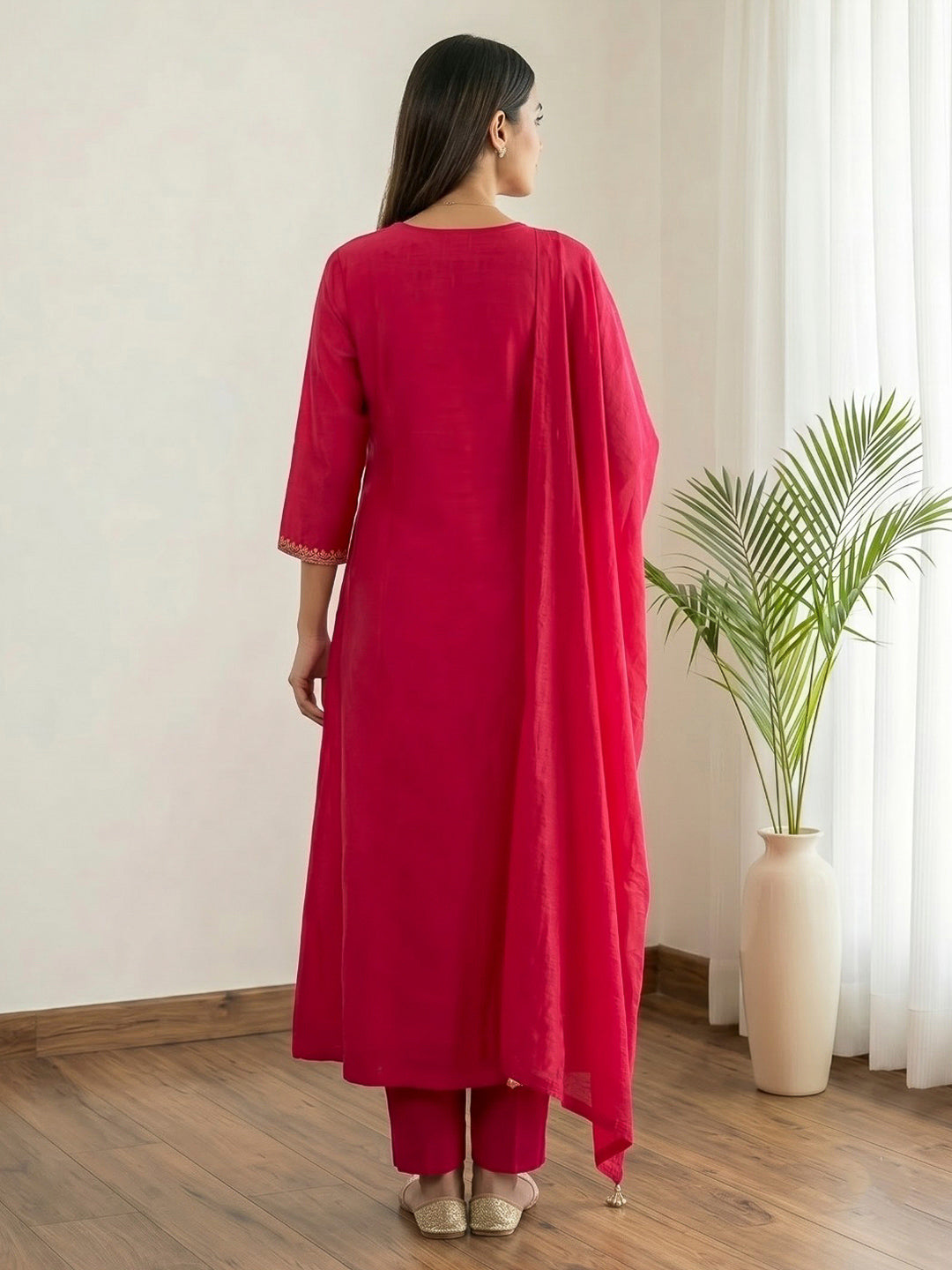 Rani Printed Chanderi Kurta With Pant &amp; Dupatta