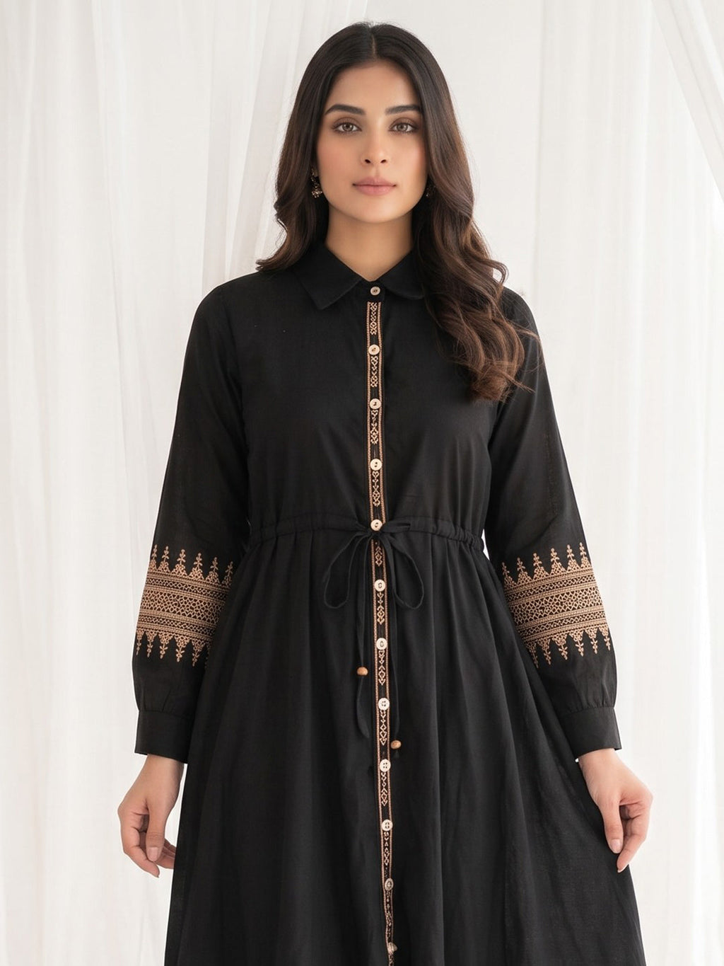 Black Cotton Blend Round Neck Printed Kurta