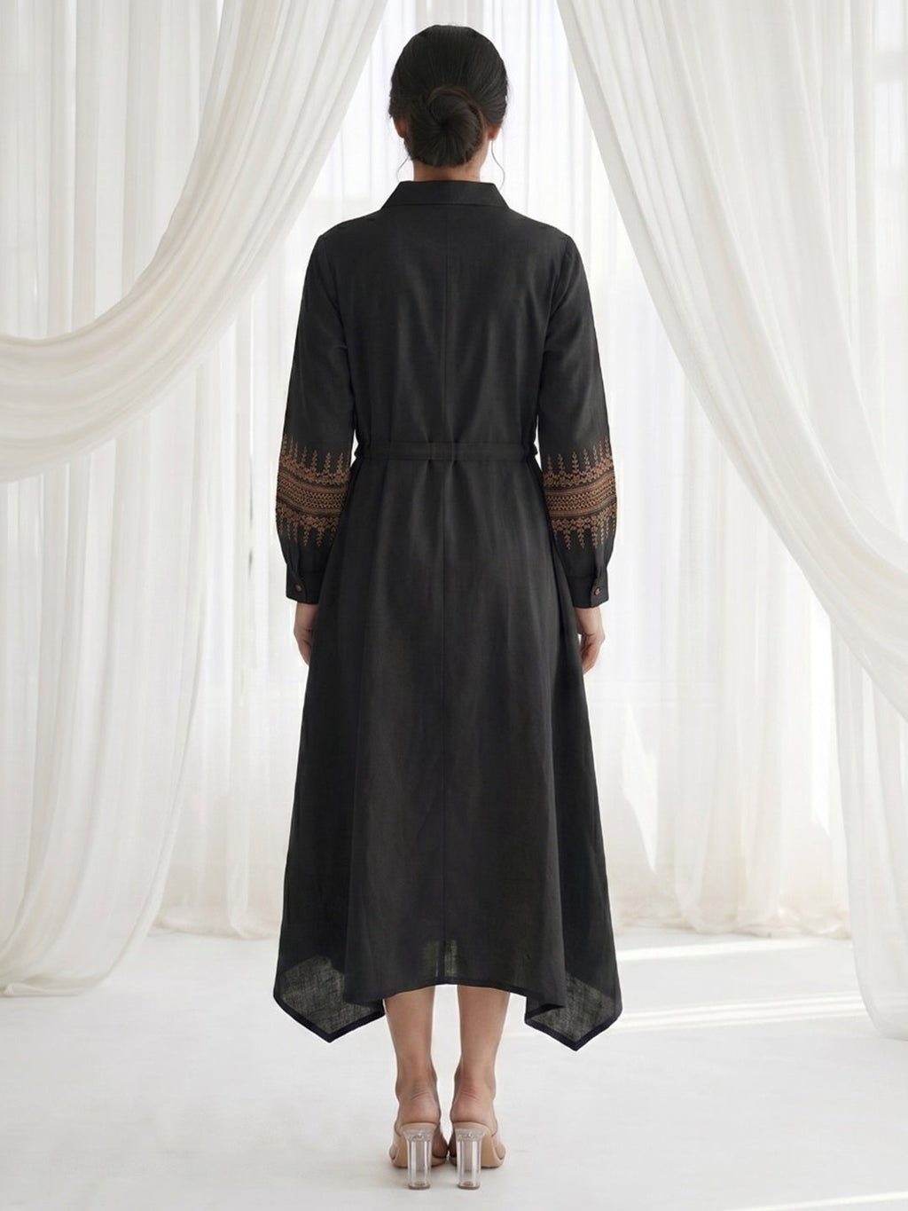 Black Cotton Blend Round Neck Printed Kurta