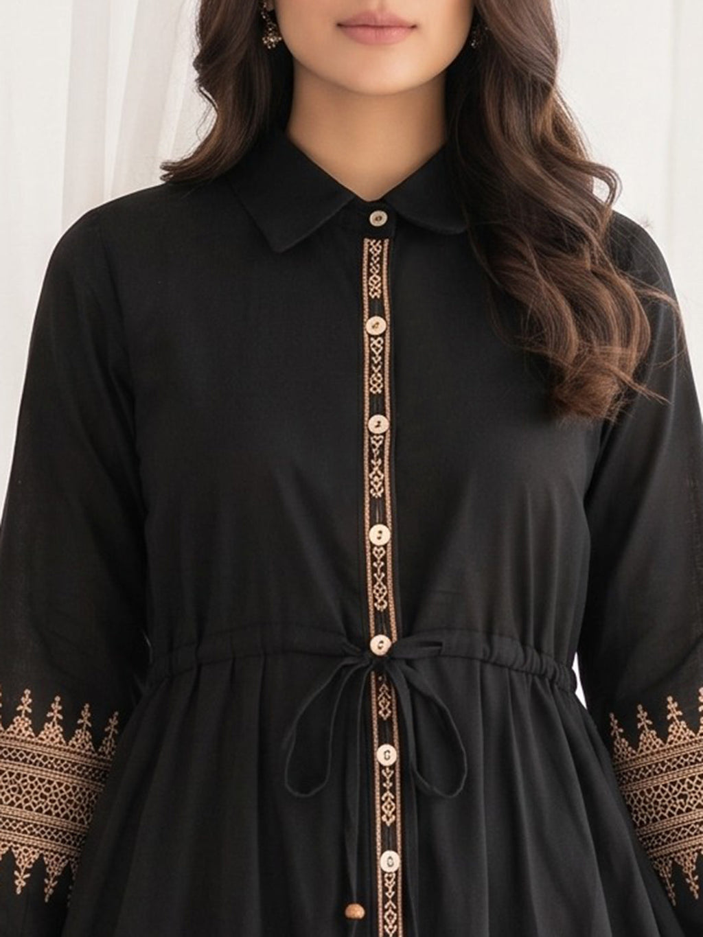Black Cotton Blend Round Neck Printed Kurta