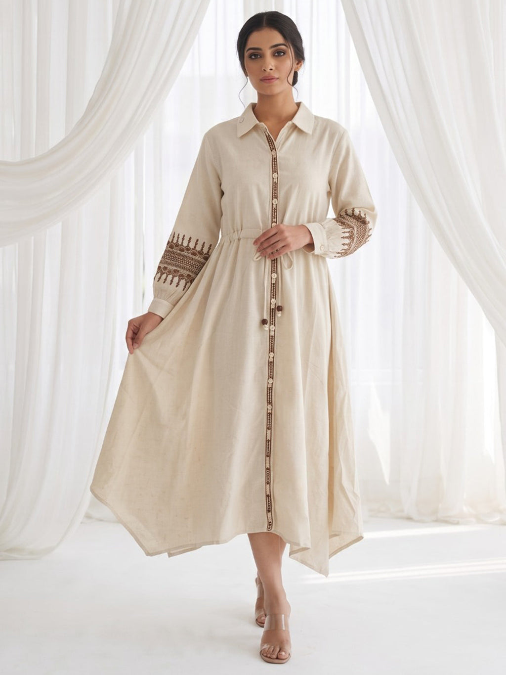 White Cotton Blend Round Neck Printed Kurta