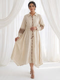 White Cotton Blend Round Neck Printed Kurta