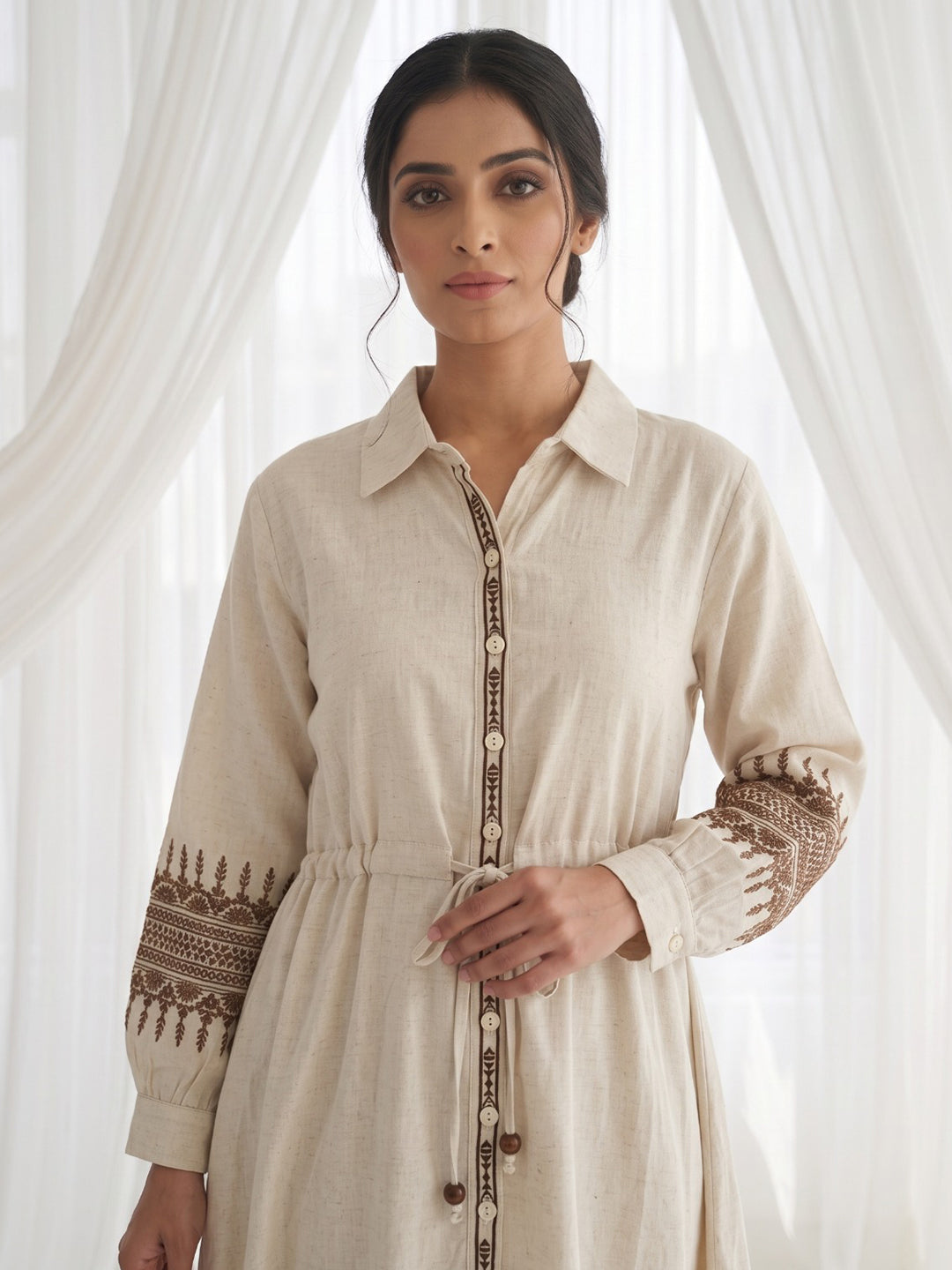 White Cotton Blend Round Neck Printed Kurta