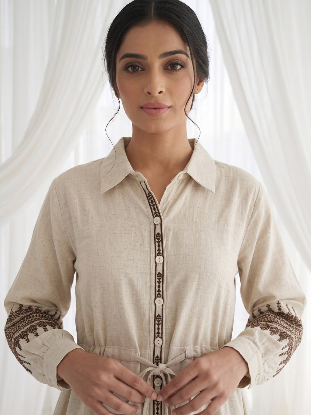 White Cotton Blend Round Neck Printed Kurta