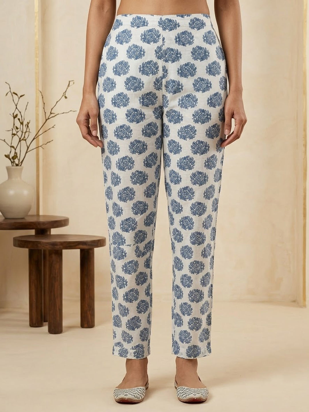 Blue Printed Cotton Blend Kurta With Pant &amp; Dupatta