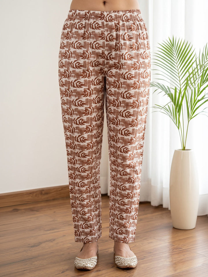 Rust Printed Cotton Blend Kurta With Pant &amp; Dupatta