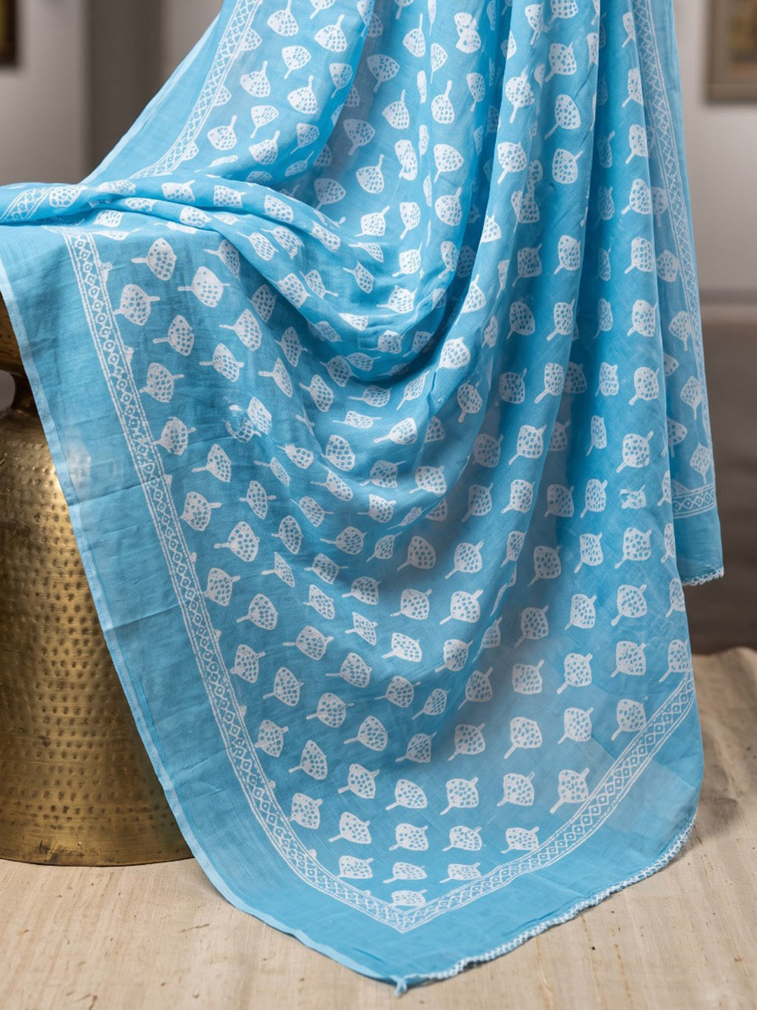 Blue Printed Cotton Blend Kurta With Pant &amp; Dupatta