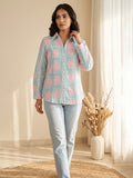 Blue Cotton Blend V Neck Printed Kurta